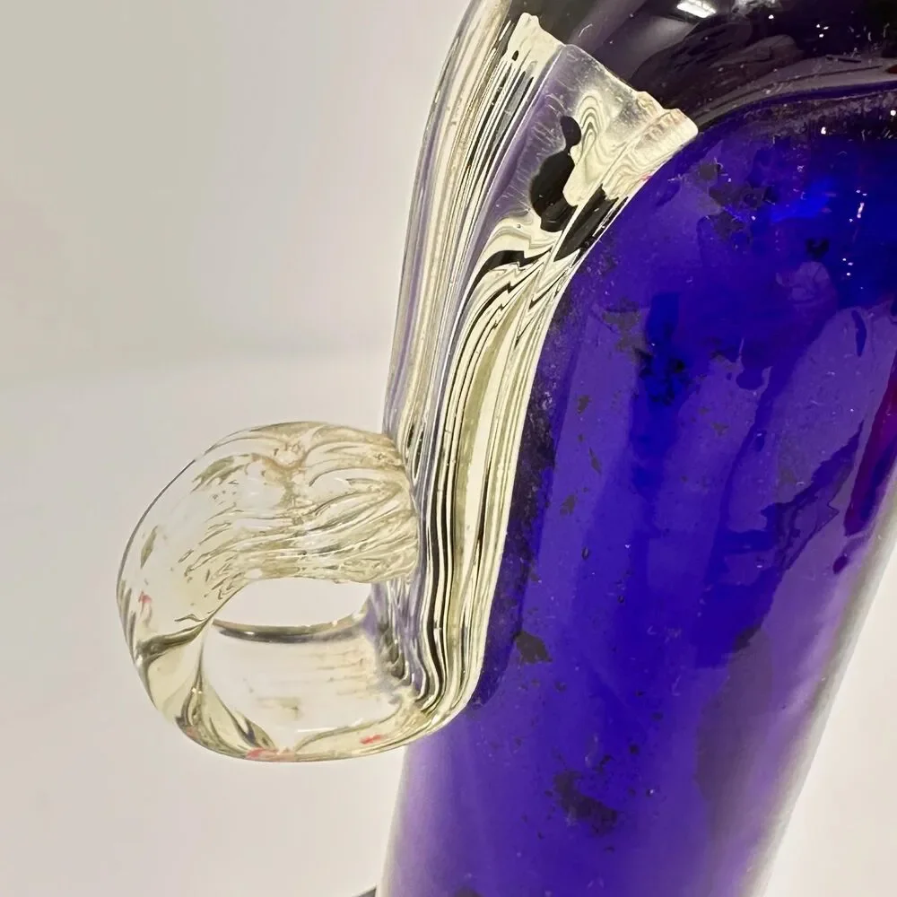 Vintage Cobalt Blue Glass Hanging Wall Pocket Bud Vase Jack in Pulpit Flared Rim